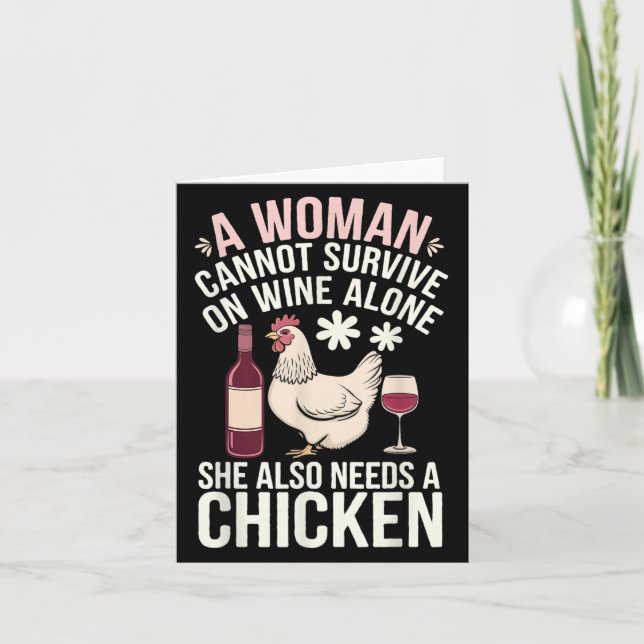 Woman Cannot Survive Wine Alone She Needs Chicken  Kort (Framsida)