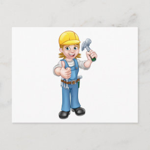 Woman Carpenter Holding Hammer Vykort