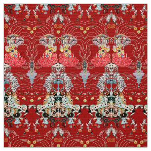 WOMAN,CENTAUR BLOMMIGT Royal Red White Klimt Mönst Tyg