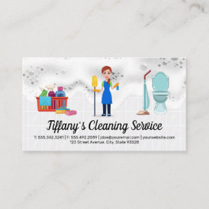 Woman Cleaner Försörjningsartiklar Städning i hu Visitkort