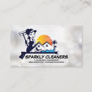 Woman Cleaner House Maid Home Logotyp Visitkort