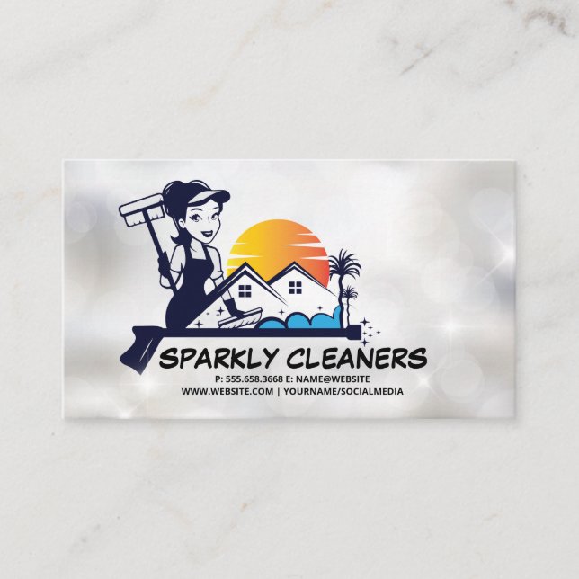 Woman Cleaner | House Maid Home Logotyp Visitkort (Framsida)