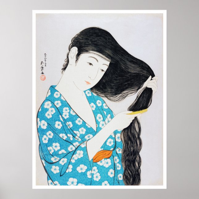 Woman Comving her Hair, Goyō Hashiguchi Poster (Framsidan)