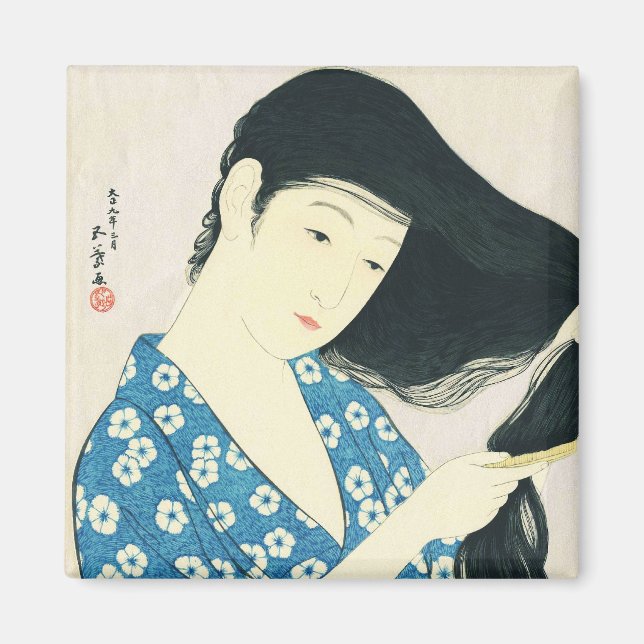 Woman Comving her Hair Hashiguchi Goyo Magnet (Framsidan)