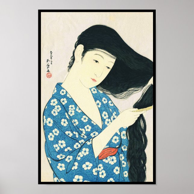 Woman Comving her Hair Hashiguchi Goyo Poster (Framsidan)
