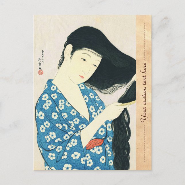 Woman Comving her Hair Hashiguchi Goyo Vykort (Framsida)