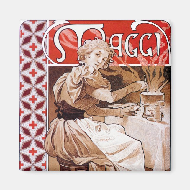 Woman Cooking, Alphonse Mucha Magnet (Framsidan)