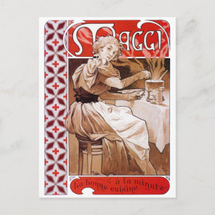 Woman Cooking, Alphonse Mucha Vykort