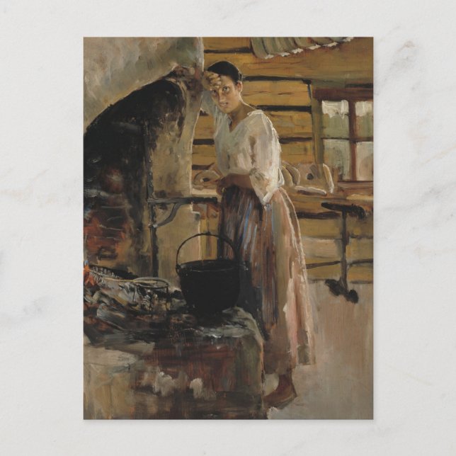 Woman Cooking Whitefish Vykort (Framsida)