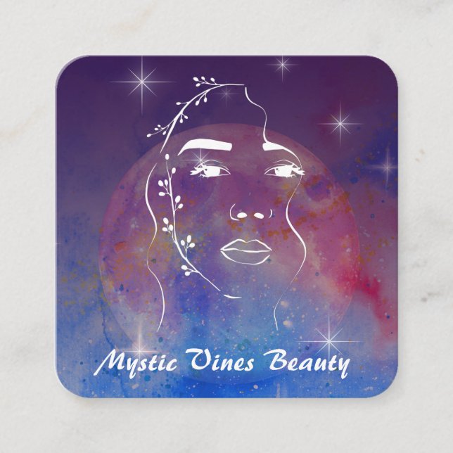 *~* Woman Cosmic Plant Goddess Blommigt QR MÅNE Sq Fyrkantigt Visitkort (Framsida)