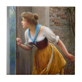Woman Eavesdropping (av Eugene de Blaas) Kakelplatta