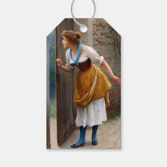 Woman Eavesdropping (av Eugene de Blaas) Presentetikett (Framsidan)