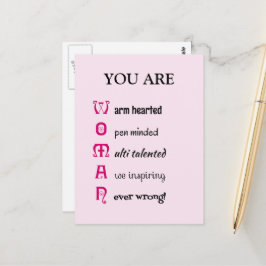 WOMAN-eget namn, självkänsla inspirerande Vykort