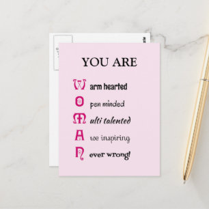 WOMAN-eget namn, självkänsla inspirerande Vykort