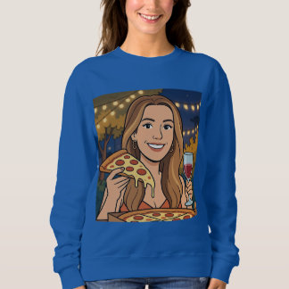 Woman enjoying wine and pizza outside t shirt