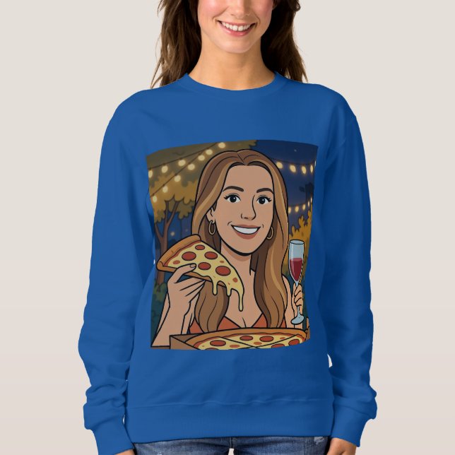 Woman enjoying wine and pizza outside t shirt (Framsida)
