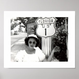 Woman Florida Rte. 1 Vintage för vägskylt Poster