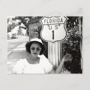 Woman Florida Rte. 1 Vintage för vägskylt Vykort