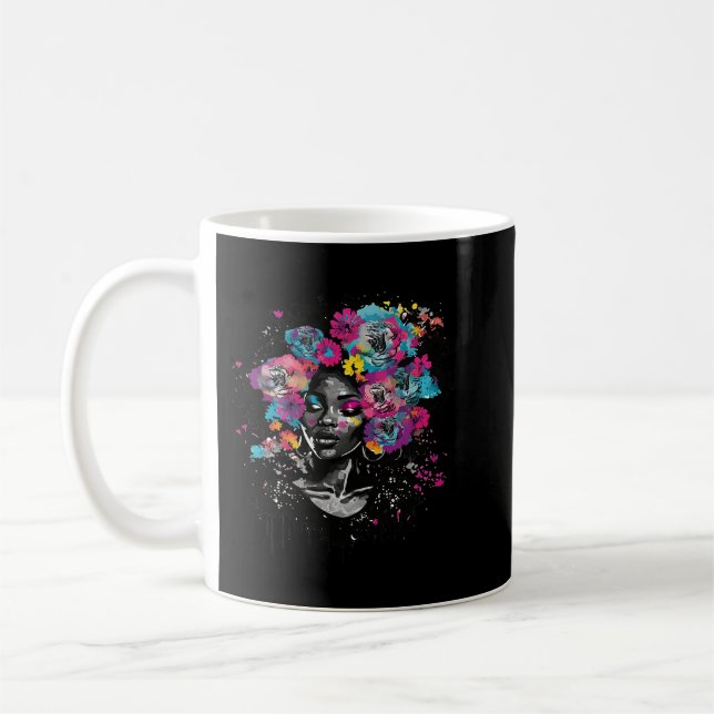 Woman Flower Hair Black History BLM Melanin Queen Kaffemugg (Vänster)