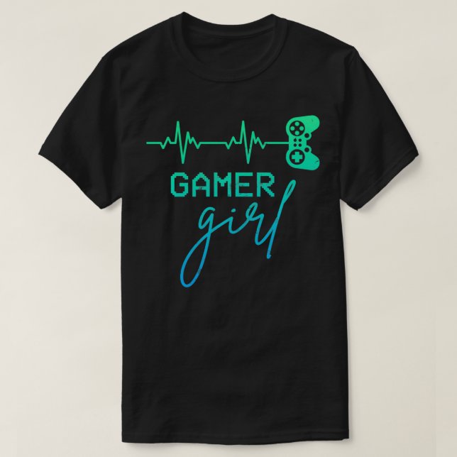 Woman Gamer Cute Gamer Girl Heartslag Girly Vide T Shirt (Design framsida)