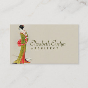 Woman Geisha China Art Hand Painting Visitkort