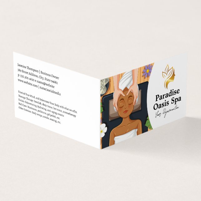 Woman Getting Spa Facial and Massage Visitkort (Utsida)