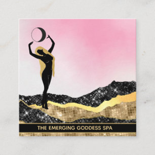 *~* Woman Goddess Måne Pastel Rosa White Glitter Fyrkantigt Visitkort