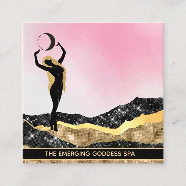 *~* Woman Goddess Måne Pastel Rosa White Glitter Fyrkantigt Visitkort (Framsida)
