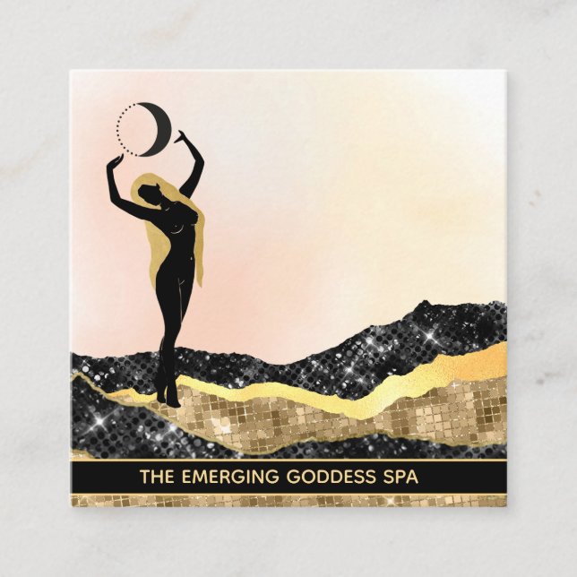 *~* Woman Goddess Måne Peach Pastel Glitter Fyrkantigt Visitkort (Framsida)