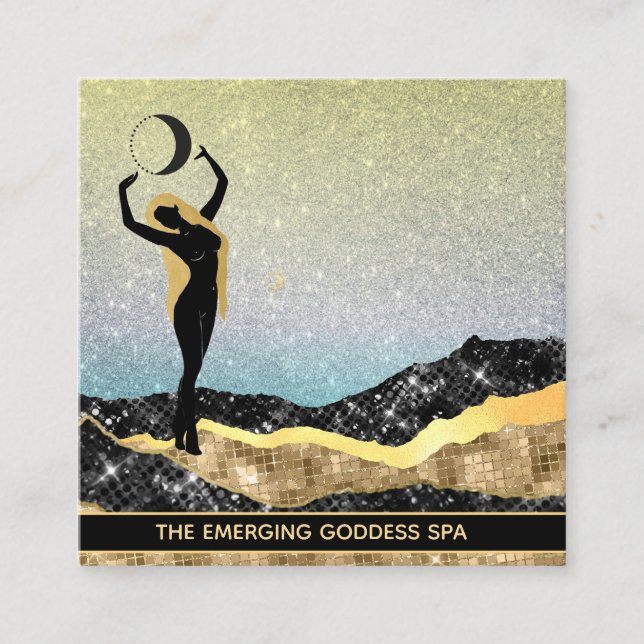 *~* Woman Goddess Måne Rainbow Pastel Glitter  Fyrkantigt Visitkort (Framsida)