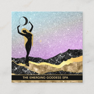 *~* Woman Goddess Ombre Måne AQUA Glitter Fyrkantigt Visitkort
