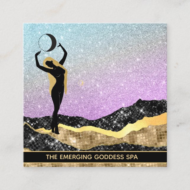 *~* Woman Goddess Ombre Måne AQUA Glitter Fyrkantigt Visitkort (Framsida)