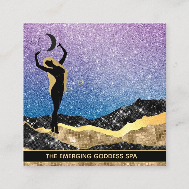 *~* Woman Goddess Ombre Måne Denim Blue Glitter Fyrkantigt Visitkort (Framsida)