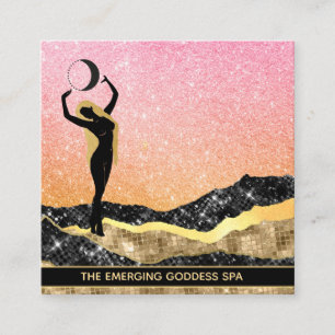 *~* Woman Goddess Ombre Peach Måne Glitter Fyrkantigt Visitkort