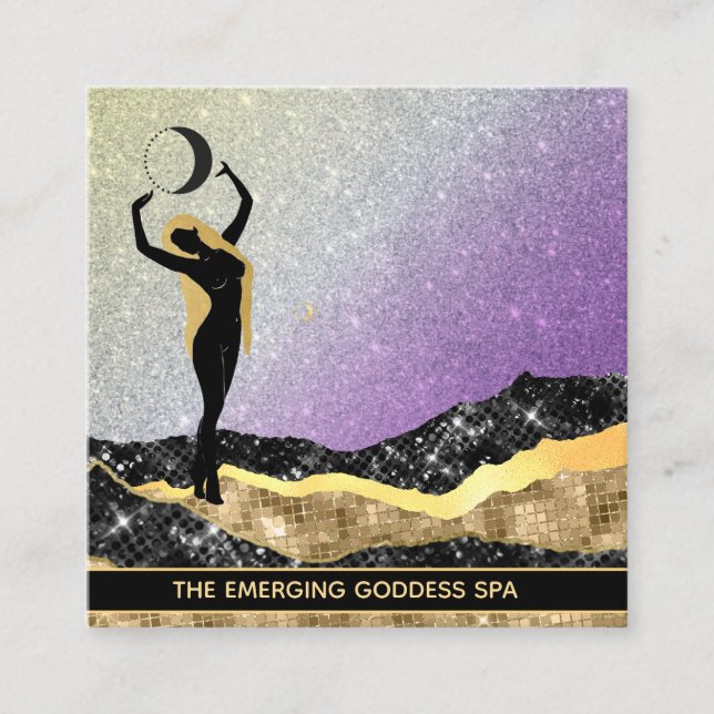 *~* Woman Goddess Ombre VIOLET Rainbow Glitter  Fyrkantigt Visitkort (Framsida)
