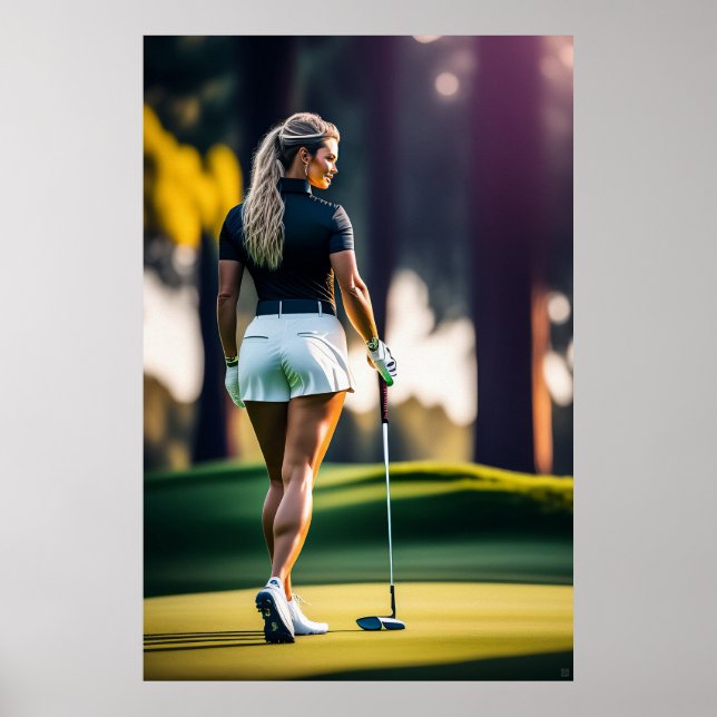 Woman Golfer - Canvas Art Skriv ut Poster (Framsidan)