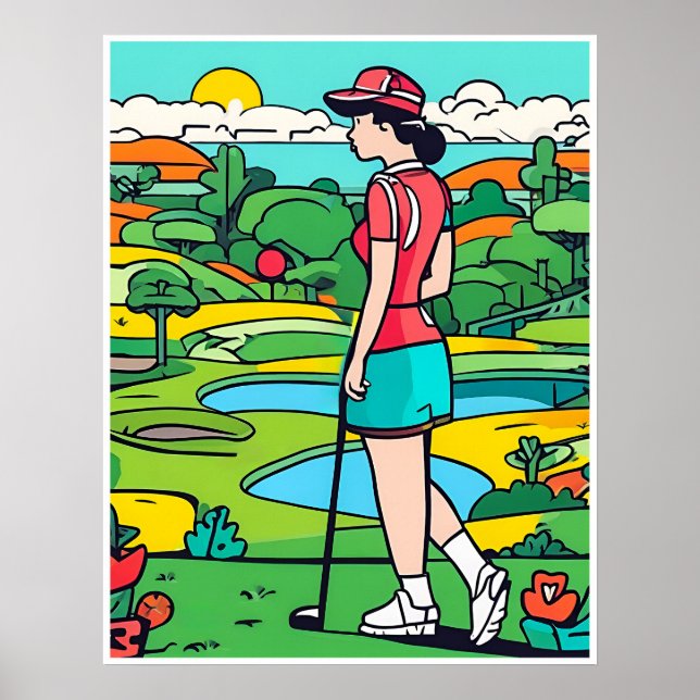 Woman Golfer- Golf Art Print Poster (Framsidan)