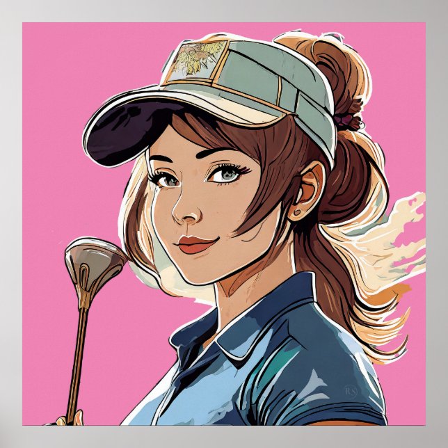 Woman Golfer - Golf Art Print Poster (Framsidan)