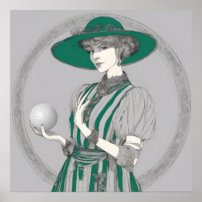 Woman Golfer Illustration - Art Print Poster (Framsidan)