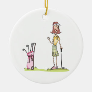 Woman Golfer Julgransprydnad Keramik