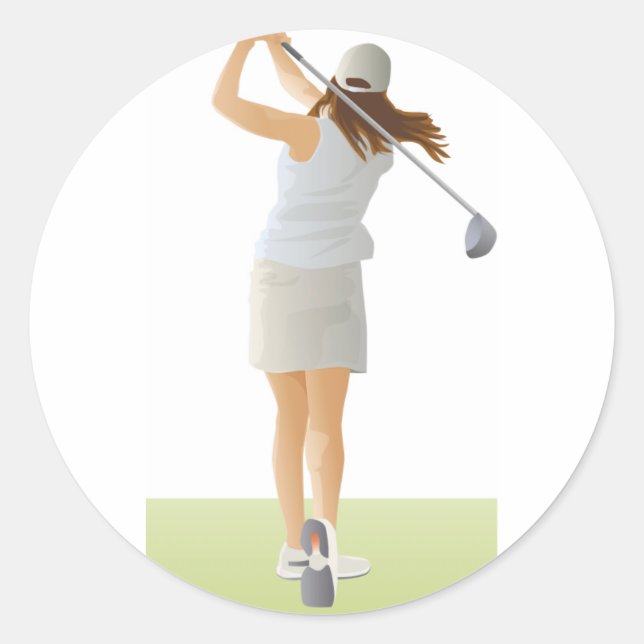 Woman Golfer Runt Klistermärke (Framsida)