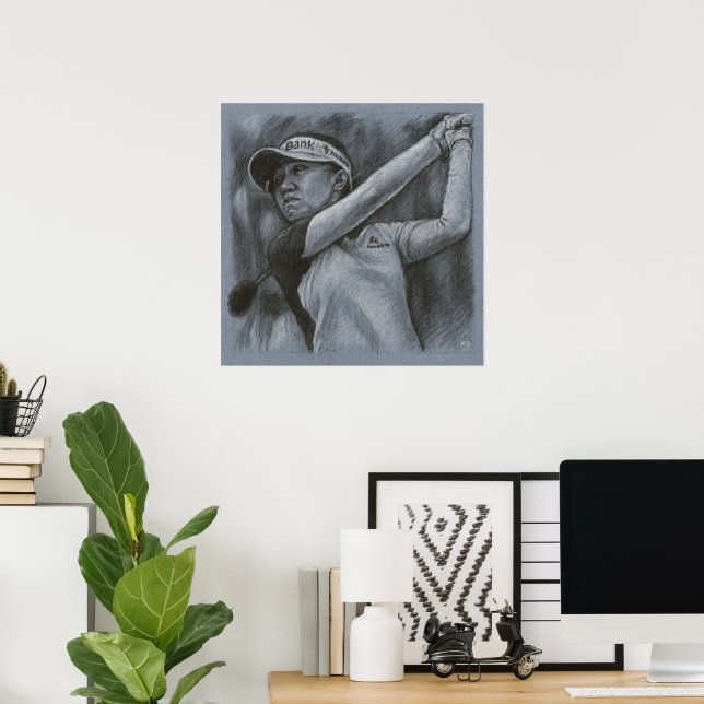 Woman Golfer Teckning - Golf Art-utskrift Poster (Hemmakontoret)