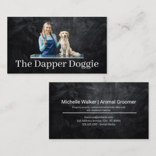 Woman Grooming Cute Doggie Visitkort