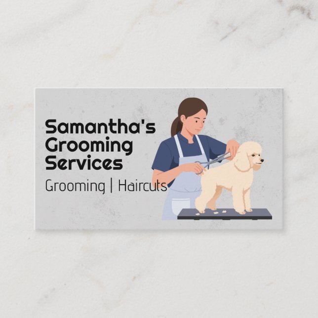 Woman Grooming Doggie Visitkort (Framsida)