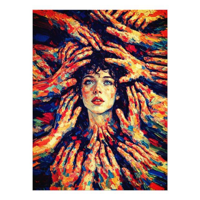 Woman Hands Covering Face Intense Emotional  Fototryck (Framsidan)