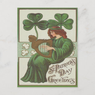 Woman Harp of Erin Shamrock Vykort