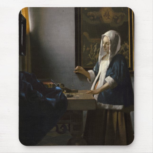 Woman Holding a Balance av Johannes Vermeer Musmatta (Framsidan)