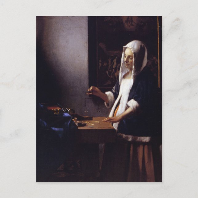 Woman Holding a Balance Vykort (Framsida)