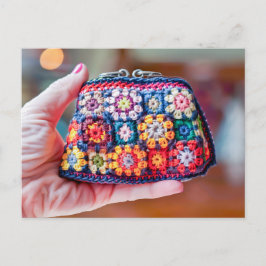Woman Holding a Crocheted Coin Purse Made From Gra Vykort