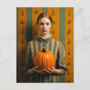 Woman Holding A Pumpkin Vykort